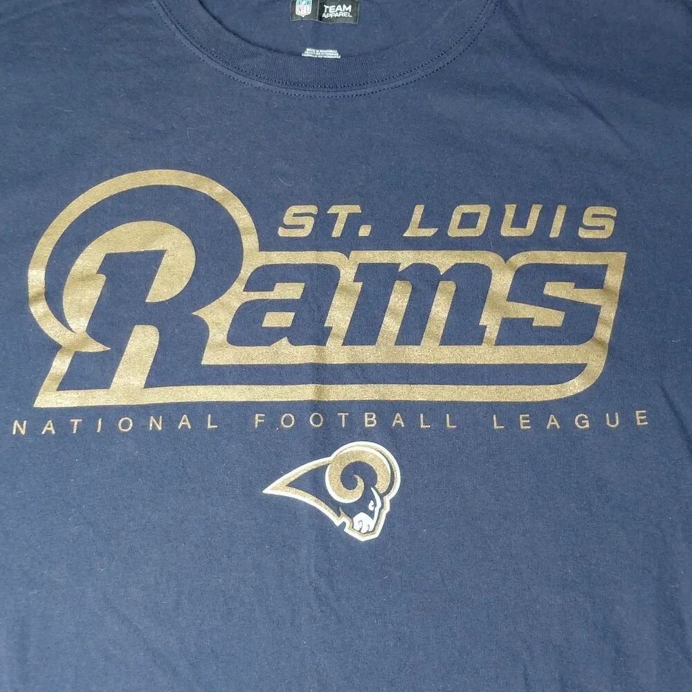 St Louis Rams Shirt Men's Large Blue Gold Majestic Critical Victory NFL Football